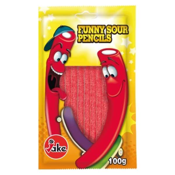 Image of Jake Funny Sour Pencils Strawberry 100g bei Sweets.ch