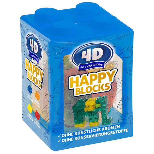 Image of Happy Blocks 4D Fruchtgummi Spardose blau 80g bei Sweets.ch