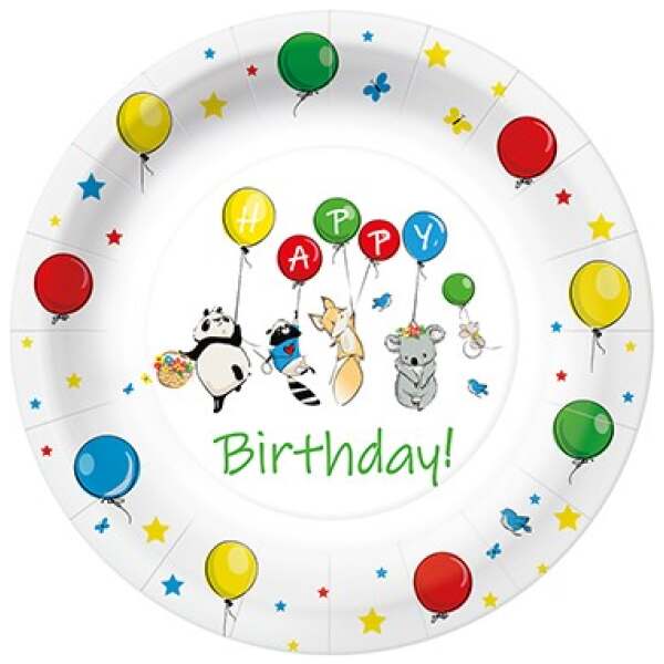 Image of Pappteller Happy Birthday Tiere mit Ballon 10 Stück bei Sweets.ch