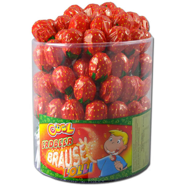 Image of Cool Erdbeer Brause Lollies Dose à 100 Stk. bei Sweets.ch